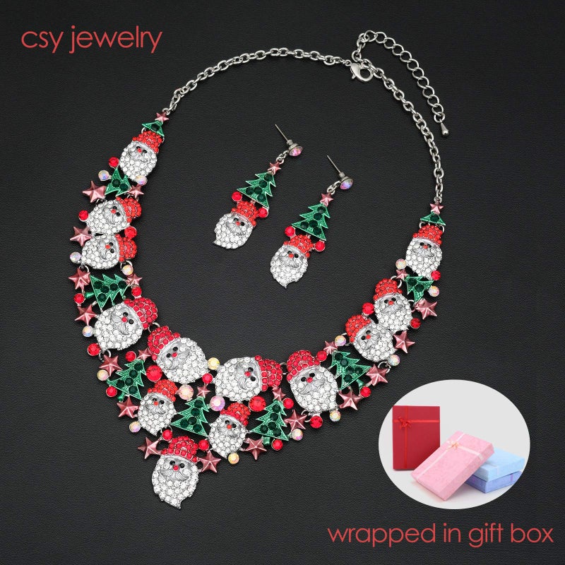 CSY Luxury Statement Bib Necklace Earrings Santa Claus Christmas Tree Element Party Costume Jewelry Set Xmas Gift for Women - Image 3